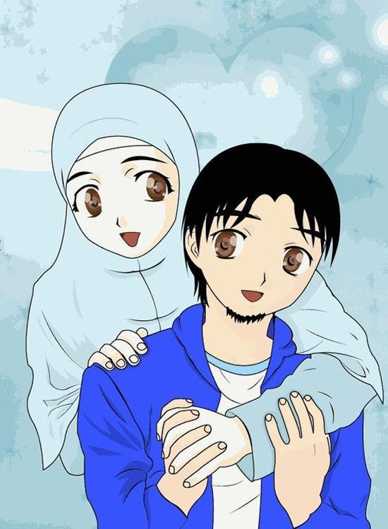 gambar kartun muslimah berpasangan