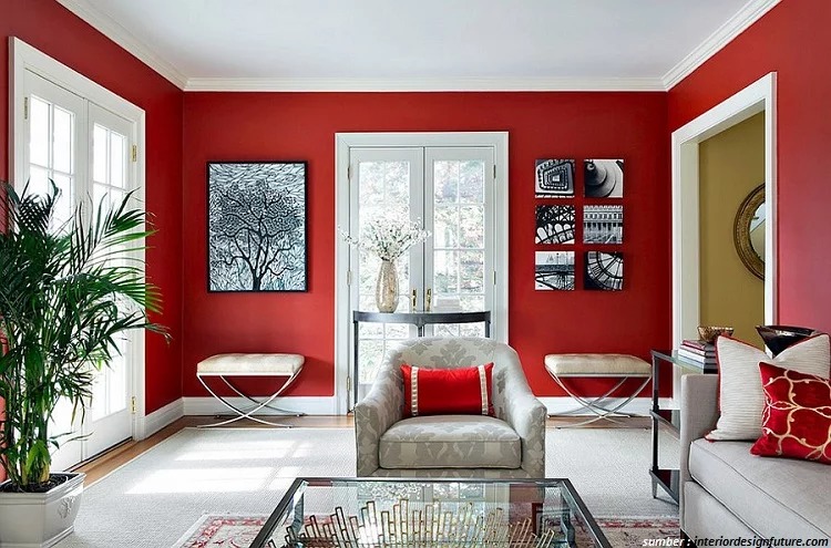 gambar dekorasi warna merah ruang tamu