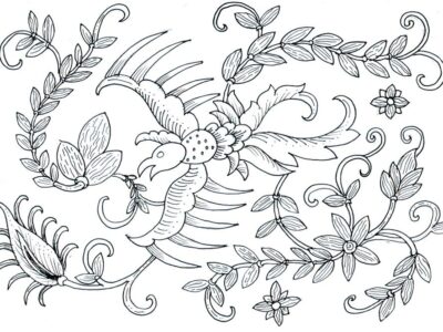 contoh gambar sketsa batik bunga mewarnai