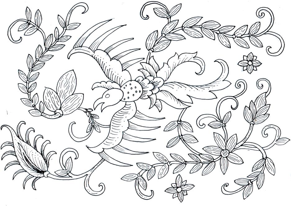 contoh gambar sketsa batik bunga mewarnai