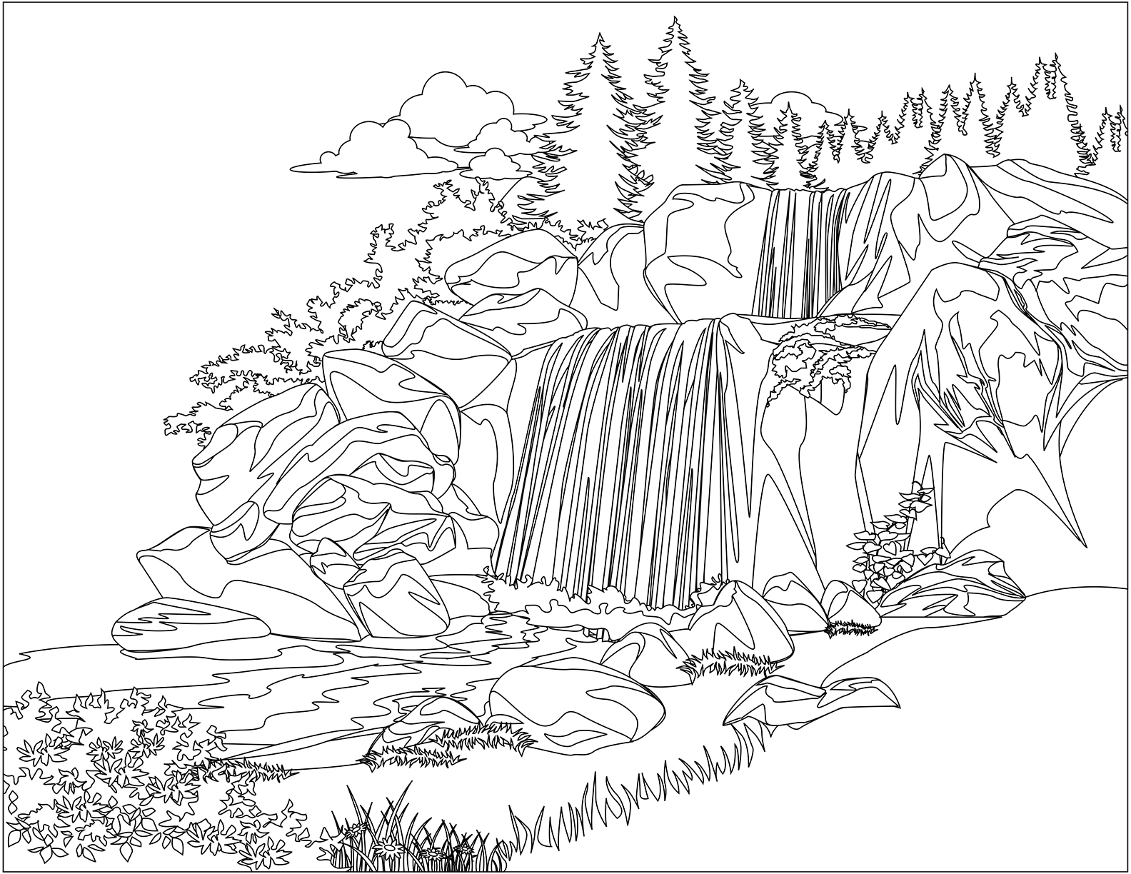 contoh hd gambar sketsa air terjun