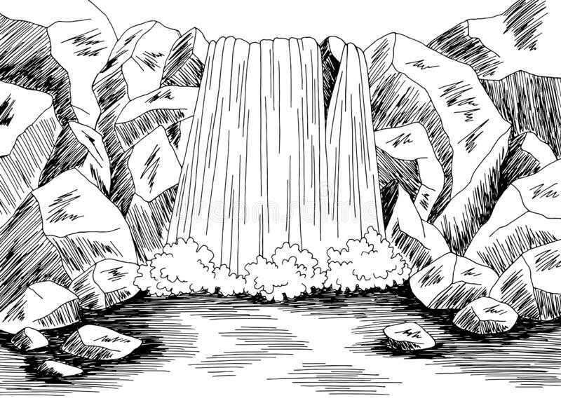 gambar sketsa air terjun pegunungan hd