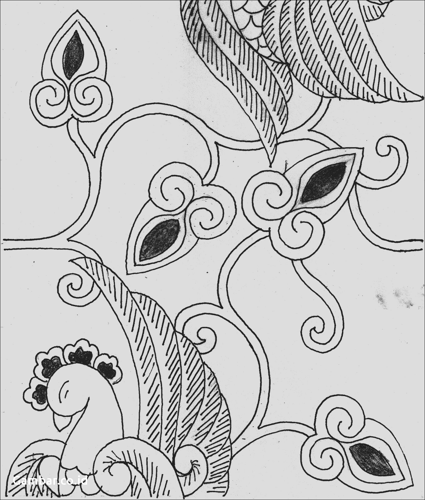 gambar sketsa batik bunga hd