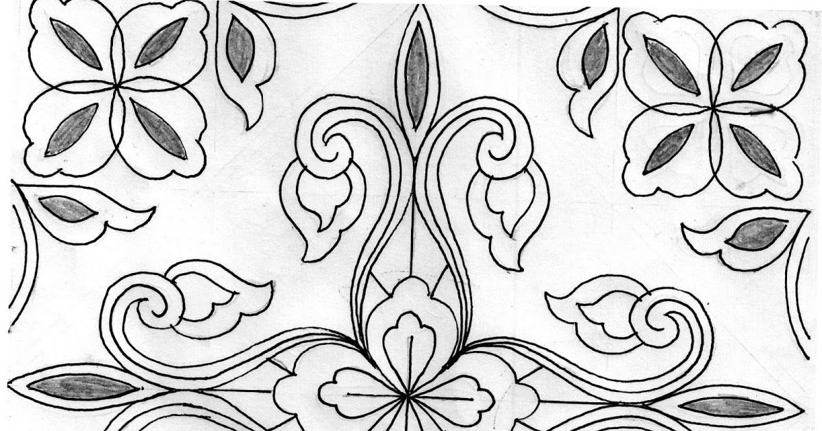 gambar sketsa batik motif bunga hd