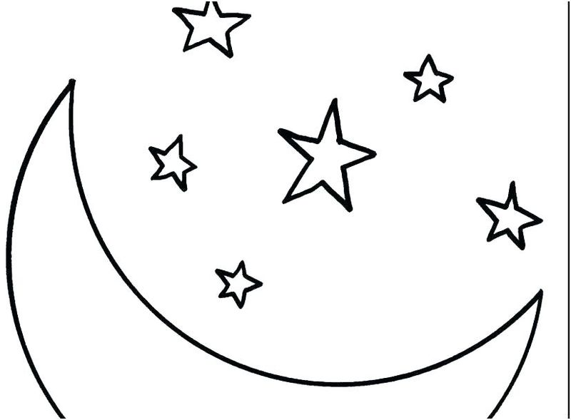 gambar sketsa bintang dan bulan