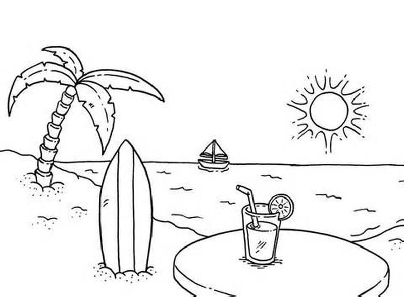gambar sketsa pantai musim panas