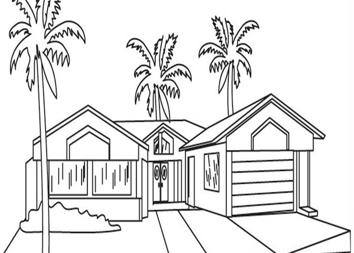 gambar sketsa rumah untuk diwarnai
