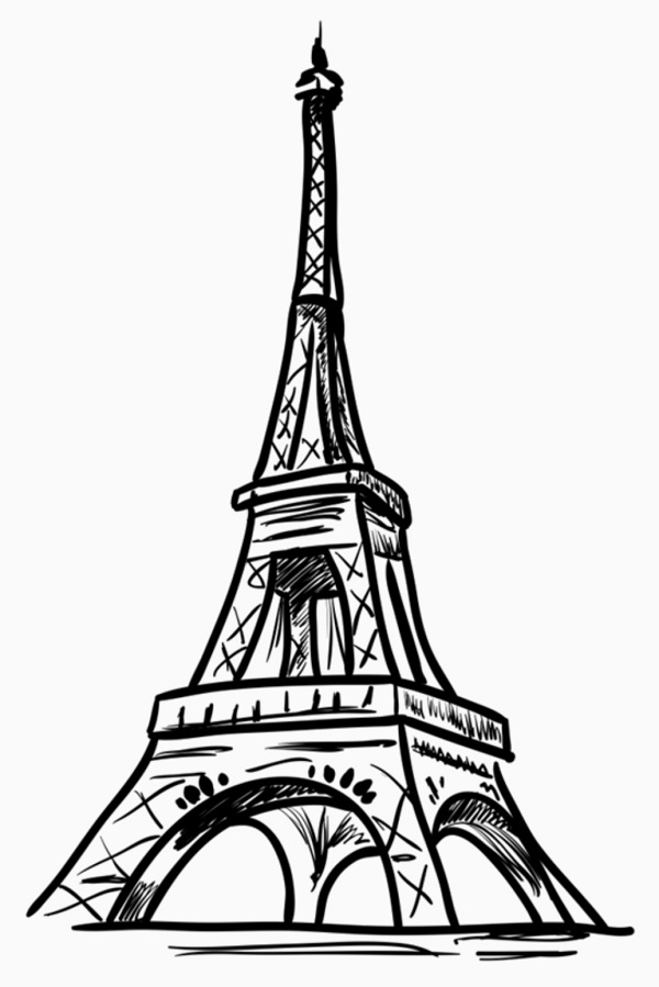 contoh hd gambar sketsa menara Eiffel mewarnai