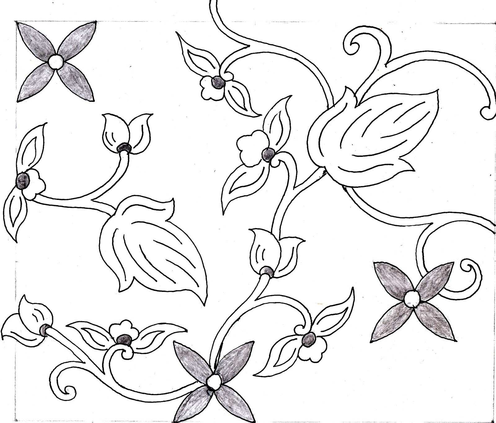 Gambar Sketsa Motif Batik Bunga