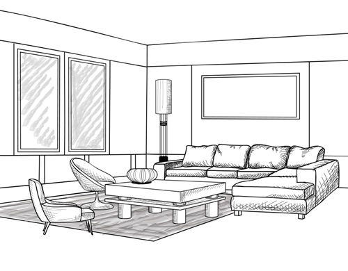 Interior Outline Sketch. Furniture Blueprint