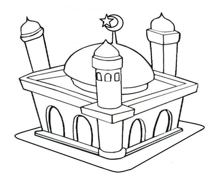 mewarnai gambar masjid untuk anak sd