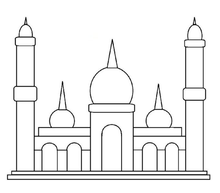 mewarnai gambar masjid untuk anak tk