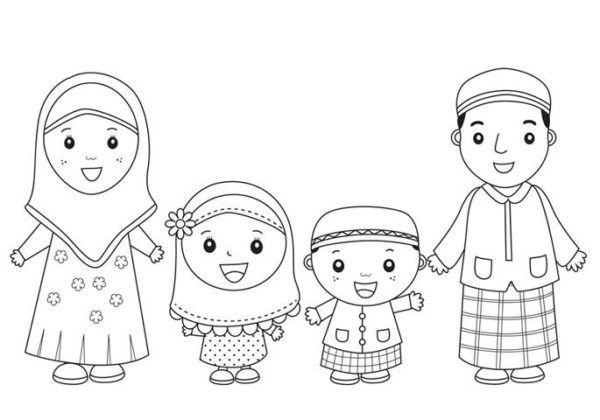 gambar mewarnai keluarga muslim