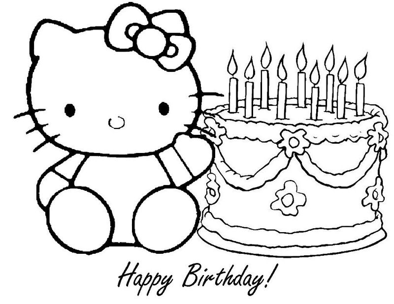 mewarnai gambar kue ulang tahun hello kitty hd